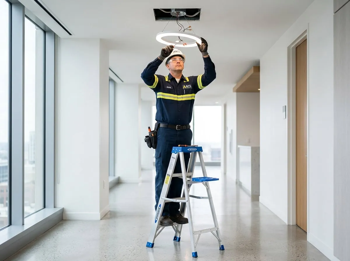 Mitarbeiter von Clean Expert 24 in navyblauer Arbeitskleidung bei der Kleinreparaturen