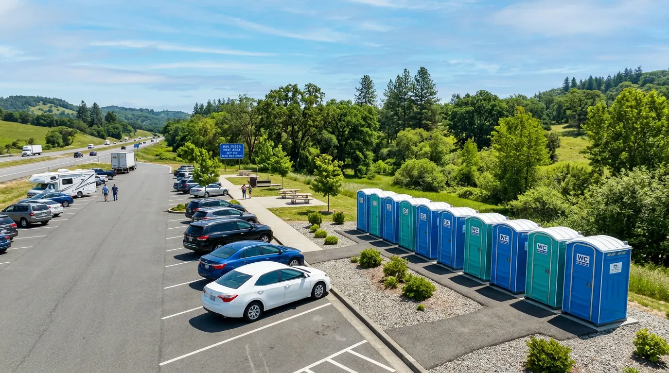 Mobile Toiletten an einem Autobahnrastplatz – hygienisch betreut von Clean Expert 24